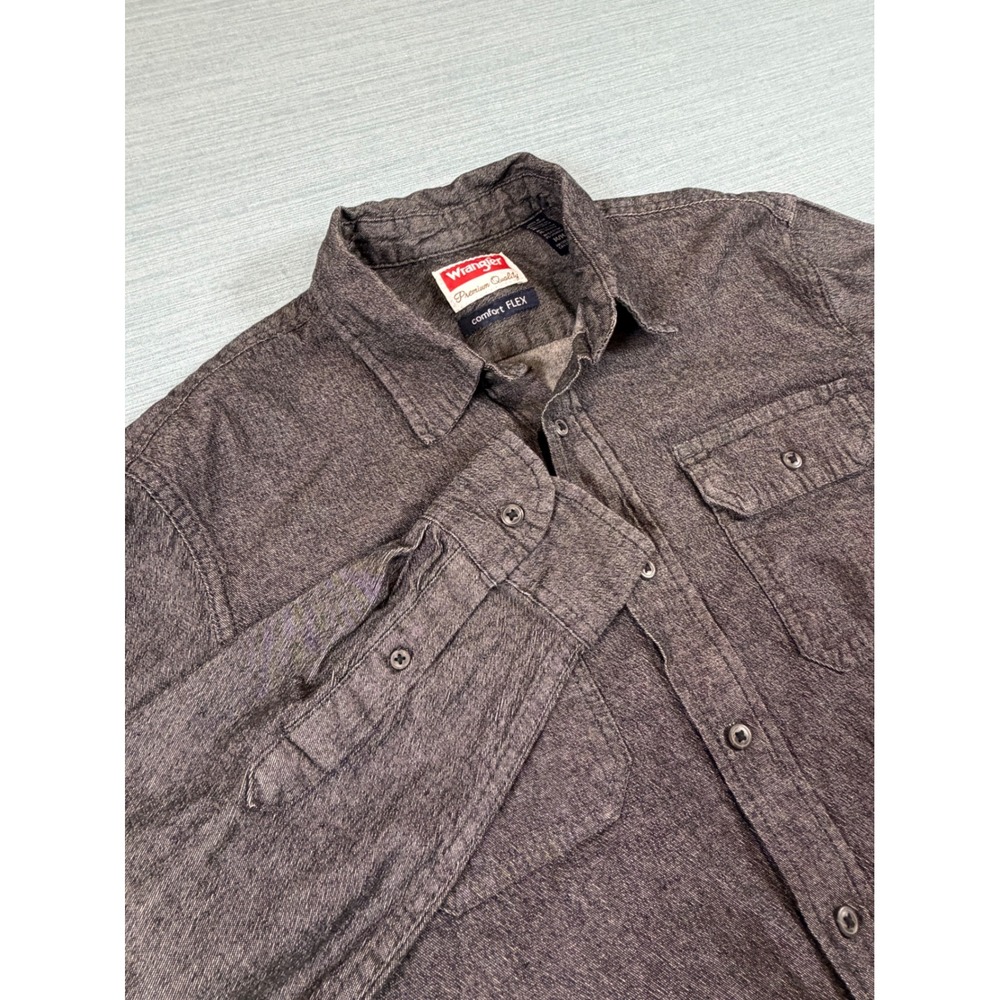 Wrangler Comfort Flex Mens Medium Gray Heather Flannel Button Down Shirt L/S